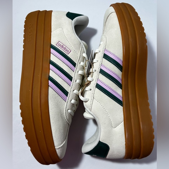 Adidas VL Court Bold Platform Sneakers Cream purple green Gum Sole Women’s 9.5 - Picture 11 of 15